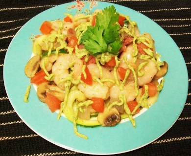 shrimp avocado cream zoodles